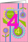 Happy Birthday Granddaughter You’re 4 Fun Colorful Flowers card