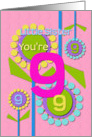 Happy Birthday Little Sister You’re 9 Fun Colorful Flowers card