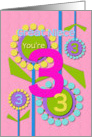 Happy Birthday Great Niece You’re 3 Fun Colorful Flowers card