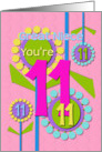 Happy Birthday Great Niece You’re 11 Fun Colorful Flowers card