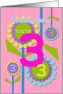 Happy Birthday Goddaughter You’re 3 Fun Colorful Flowers card