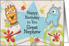 Happy Birthday Great Nephew Alien Monsters and Stars card