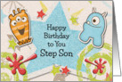 Happy Birthday Step Son Alien Monsters and Stars card