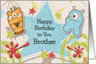 Happy Birthday Brother Alien Monsters and Stars card