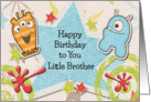 Happy Birthday Little Brother Alien Monsters and Stars card