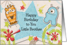 Happy Birthday Little Brother Alien Monsters and Stars card
