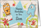 Happy Birthday Son Alien Monsters and Stars card