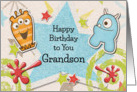 Happy Birthday Grandson Alien Monsters and Stars for Children card