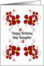 Happy Birthday Step Daughter Pretty Red Daisies and Swirls card