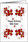 Happy Birthday Little Sister Pretty Red Daisies and Swirls card