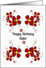 Happy Birthday Sister Pretty Red Daisies and Swirls card
