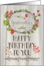 Happy Birthday Godmother Watercolor Floral Wreath Rustic Wood Effect card