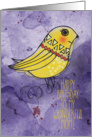 Happy Birthday to My Wonderful Mom Watercolor Effect Bird and Swirls card
