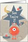 Happy 2nd Birthday for Son You’re 2 Outer Space Aliens and Stars card
