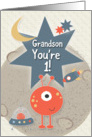 Happy 1st Birthday for Grandson You’re 1 Outer Space Aliens and Stars card