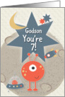 Happy 7th Birthday for Godson You’re 7 Outer Space Aliens and Stars card