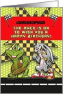 Happy Birthday Race Themed Rabbit and Turtle Custom Name card