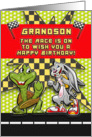Happy Birthday to Grandson Race Themed Rabbit and Turtle card