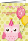 Happy Birthday 5th Birthday Granddaughter Cute Owl & Balloons card