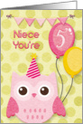 Happy Birthday 5th Birthday Niece Cute Owl & Balloons card
