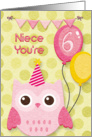 Happy Birthday 6th Birthday Niece Cute Owl & Balloons card