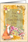 Happy Birthday Mom Adorable Flowers & Animals Watercolor Nature Scene card