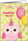 Happy Birthday 8th Birthday Custom Name Cute Owl & Balloons card