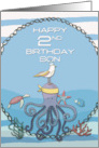 Son 2nd Birthday Octopus Seagull Starfish Fun Nautical Scene card