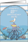 Son 2nd Birthday Octopus Seagull Starfish Fun Nautical Scene card