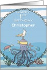 Happy 1st Birthday Custom Name Octopus,Seagull,Starfish Nautical card