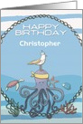 Happy Birthday Custom Name Octopus,Seagull,Starfish Fun Nautical card