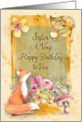 Happy Birthday Sister Flowers & Animals Watercolor Nature Scene card
