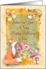 Happy Birthday Sister-in-Law Flowers & Animals Watercolor Nature Scene card