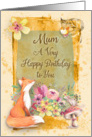 Happy Birthday Mum Flowers & Animals Watercolor Nature Scene card