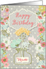 Happy Birthday to Mum Pretty Flowers on Polka Dots Scrapbook Style card