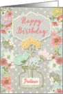 Happy Birthday Partner Pretty Flowers on Polka Dots Scrapbook Style card