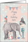 Happy 4th Birthday Sister Cute Girl with Animal Friends card