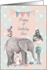 Happy 1st Birthday Niece Cute Girl with Animal Friends card