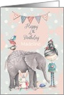 Happy Birthday 4th Birthday Custom Name Cute Girl with Animal Friends card