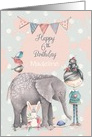 Happy Birthday 6th Birthday Custom Name Cute Girl with Animal Friends card