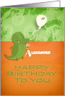 Happy Birthday Custom Name A Cute Alligator and Balloon card