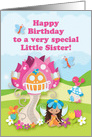 Happy Birthday to a Special Little Sister Fairy and Flowers card