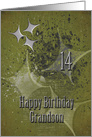 Happy 14th Birthday Grandson Masculine Grunge Stars card