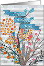 Happy Birthday Mom Pretty Watercolor Effect Flowers and Stripes card