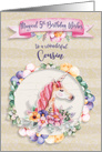 Happy 5th Birthday to Cousin Pretty Unicorn and Flowers card
