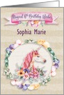 Happy 6th Birthday Custom Name Pretty Unicorn and Flowers card