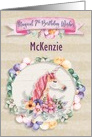 Happy 7th Birthday Custom Name Pretty Unicorn and Flowers card
