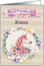 Happy 9th Birthday Custom Name Pretty Unicorn and Flowers card