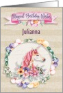 Happy Birthday Custom Name Pretty Unicorn and Flowers card
