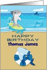 Happy Birthday Custom Name Ocean Scene with Sharks card